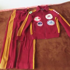 Vintage 80s Speedo  Red acrylic Tracksuit Warmup Set Jacket Pants M patches